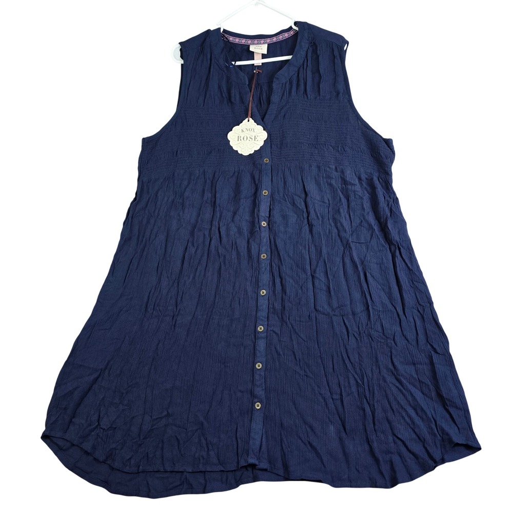 Knox Rose Flowy Midi Dress Womens XXL Navy Smocked Gauze Sleeveless Boho Western